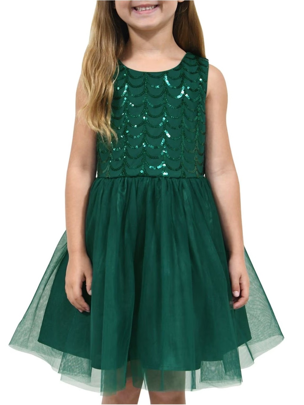 Zunie Emerald Green Sequin Tulle Dress
